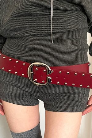 Red Studded Leather Belt for Women - Vintage Inspired High-End Accessory for Skirts and Jeans - Trendy Fashion Must-Have