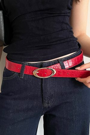 Red Studded Leather Belt for Women - Vintage Inspired High-End Accessory for Skirts and Jeans - Trendy Fashion Must-Have