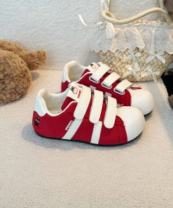 Red Velcro Breathable Women's Training Shoes - Summer 2025 Thick-Soled Casual Sneakers for Versatile Style and Comfort