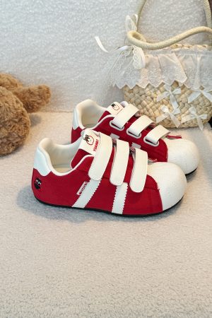 Red Velcro Breathable Women's Training Shoes - Summer 2025 Thick-Soled Casual Sneakers for Versatile Style and Comfort