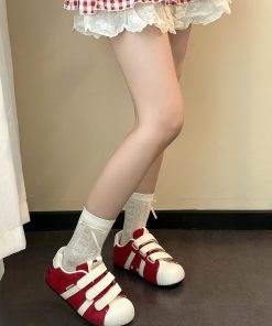 Red Velcro Breathable Women's Training Shoes - Summer 2025 Thick-Soled Casual Sneakers for Versatile Style and Comfort