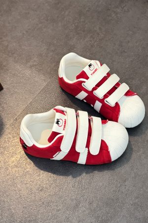 Red Velcro Breathable Women's Training Shoes - Summer 2025 Thick-Soled Casual Sneakers for Versatile Style and Comfort