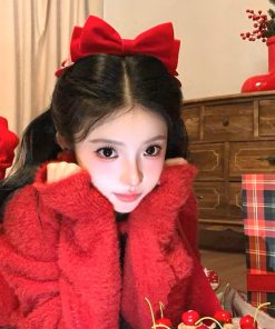 Red Velvet Bow Hair Clip for Women - High-End Princess Hairpin, White-Enhancing Top Clip, Elegant Hair Accessory