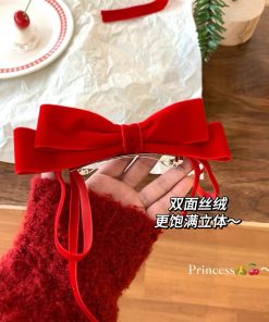 Red Velvet Bow Hair Clip for Women - High-End Princess Hairpin, White-Enhancing Top Clip, Elegant Hair Accessory