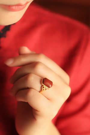 Red Vintage Chinese Style Square Pendant Ring for Women, Pure Silver, Zodiac Year, Ruby & Red Agate, Perfect for Index Finger