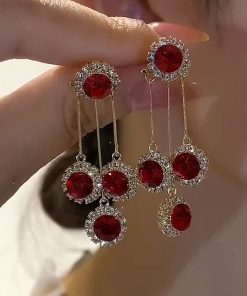 Red Zircon Two-Wear Earrings for Women - Light Luxury High-End Studs, Versatile Ear Accessories for 2025 New Year Style