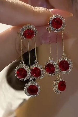 Red Zircon Two-Wear Earrings for Women - Light Luxury High-End Studs, Versatile Ear Accessories for 2025 New Year Style
