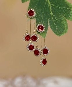 Red Zircon Two-Wear Earrings for Women - Light Luxury High-End Studs, Versatile Ear Accessories for 2025 New Year Style