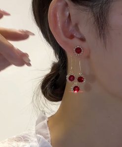 Red Zircon Two-Wear Earrings for Women - Light Luxury High-End Studs, Versatile Ear Accessories for 2025 New Year Style
