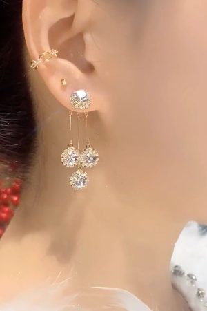 Red Zircon Two-Wear Earrings for Women - Light Luxury High-End Studs, Versatile Ear Accessories for 2025 New Year Style