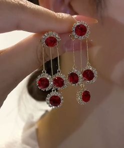 Red Zircon Two-Wear Earrings for Women - Light Luxury High-End Studs, Versatile Ear Accessories for 2025 New Year Style