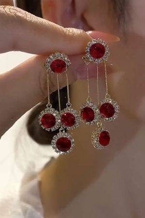 Red Zircon Two-Wear Earrings for Women - Light Luxury High-End Studs, Versatile Ear Accessories for 2025 New Year Style