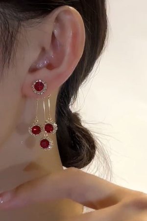 Red Zircon Two-Wear Earrings for Women - Light Luxury High-End Studs, Versatile Ear Accessories for 2025 New Year Style