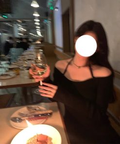 Refined Hanging Neck Off-Shoulder Knitted Sweater for Women - Long Sleeve Autumn Winter Fashion Top