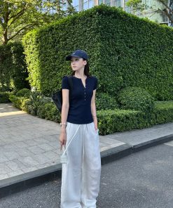 Relaxed Old Money Linen Blend Wide Leg Loose Pants - Chic 90s Inspired Fashion for Effortless Style