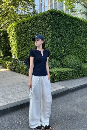 Relaxed Old Money Linen Blend Wide Leg Loose Pants - Chic 90s Inspired Fashion for Effortless Style