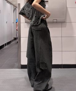 Relaxed Pleated Checkered Casual Pants for Women - Vintage American Style Long Pants with Draping Effect, Summer 90s Fashion