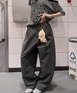 Relaxed Pleated Checkered Casual Pants for Women - Vintage American Style Long Pants with Draping Effect, Summer 90s Fashion