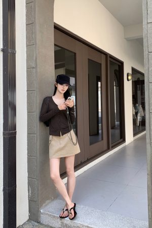 Relaxed Weekend Double Pocket Pure Cotton Short Work Skirt - Casual Everyday Style for Effortless Chic