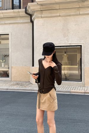 Relaxed Weekend Double Pocket Pure Cotton Short Work Skirt - Casual Everyday Style for Effortless Chic