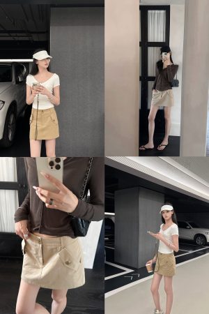 Relaxed Weekend Double Pocket Pure Cotton Short Work Skirt - Casual Everyday Style for Effortless Chic