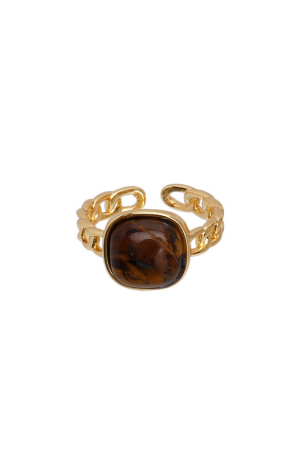 Retro Amber Faux Natural Stone Open Ring for Women - 2025 Niche Design Jewelry, Unique Fashion Statement Accessory