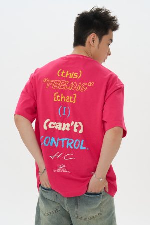 Retro American Hand-Drawn Font Foam Printed Loose Short Sleeve T-Shirt - Cute 90s Style Graphic Tee