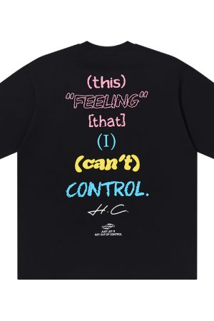 Retro American Hand-Drawn Font Foam Printed Loose Short Sleeve T-Shirt - Cute 90s Style Graphic Tee