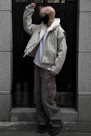Retro American Marble Mountain Hooded Fleece Jacket for Men and Women - Winter Short Wide Cotton Outerwear