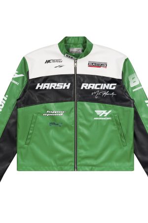 Retro American Street Style Racing Jacket with Collar - Edgy Fashion for 90s and Y2K Inspired Looks