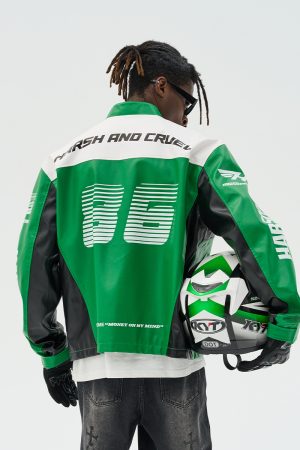 Retro American Street Style Racing Jacket with Collar - Edgy Fashion for 90s and Y2K Inspired Looks