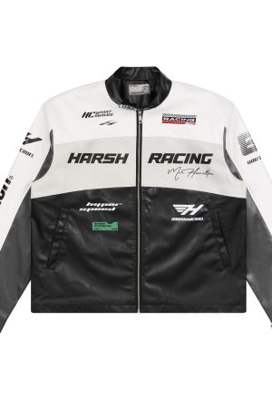 Retro American Street Style Racing Jacket with Collar - Edgy Fashion for 90s and Y2K Inspired Looks