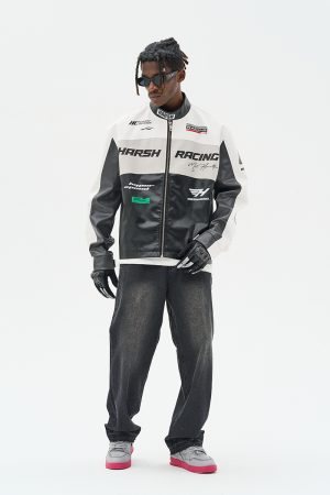 Retro American Street Style Racing Jacket with Collar - Edgy Fashion for 90s and Y2K Inspired Looks