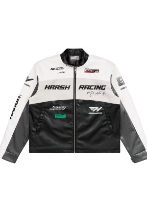 Retro American Street Style Racing Jacket with Collar - Edgy Fashion for 90s and Y2K Inspired Looks