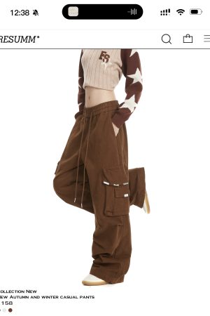 Retro American-Style Women's Wide-Leg Work Pants with Large Pockets - Trendy Loose Straight-Leg Casual Trousers