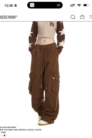 Retro American-Style Women's Wide-Leg Work Pants with Large Pockets - Trendy Loose Straight-Leg Casual Trousers