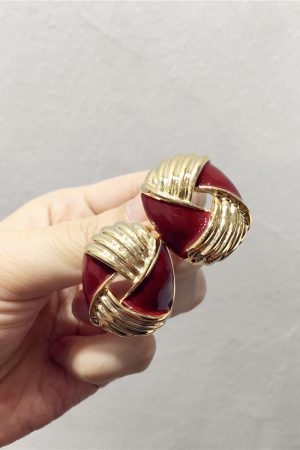 Retro Angora Red Color-Block Striped Geometric Earrings for Autumn/Winter 2025 - Exaggerated Hollow Design