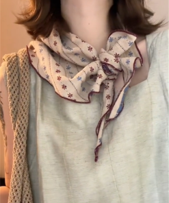 Retro Artistic Cotton Linen Scarf - Versatile Triangular Neck Decoration in Japanese & Korean Style for Summer Fashion