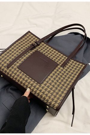 Retro Bird Check Large Capacity Shoulder Bag for Women - French Commuter Underarm Handbag - Summer Fashion 2025