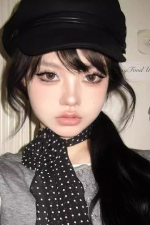 Retro Black Polka Dot Rose Long Silk Scarf - Y2K INS Style Versatile Artistic Ribbon for Spicy Girl Fashion
