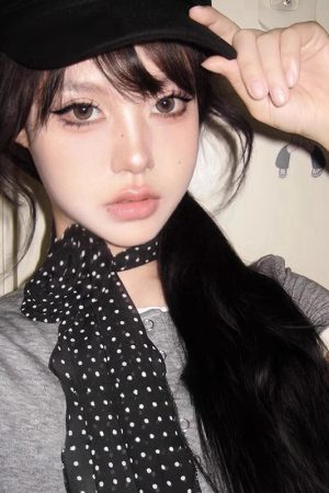 Retro Black Polka Dot Rose Long Silk Scarf - Y2K INS Style Versatile Artistic Ribbon for Spicy Girl Fashion