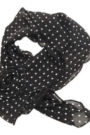 Retro Black Polka Dot Rose Long Silk Scarf - Y2K INS Style Versatile Artistic Ribbon for Spicy Girl Fashion