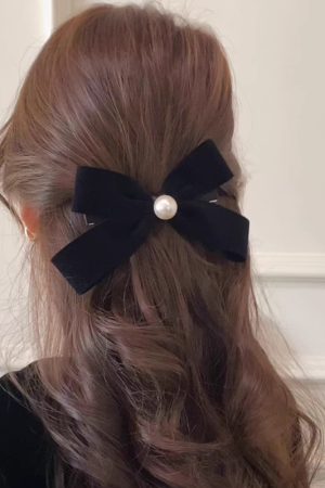 Retro Black Velvet Pearl Bow Hair Clip - Elegant Spring Clip Hairpin for Back of Head, 2025 Style, Vintage-Inspired Accessory