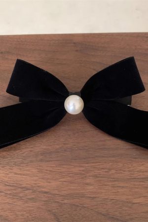 Retro Black Velvet Pearl Bow Hair Clip - Elegant Spring Clip Hairpin for Back of Head, 2025 Style, Vintage-Inspired Accessory