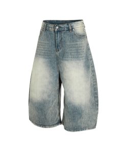 Retro Blue Loose Fit 3/4 Denim Shorts for Men - Summer 2025 American Trendy Casual Style