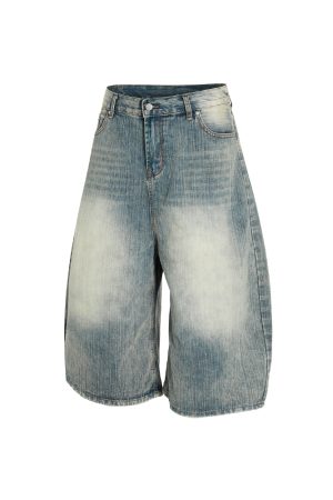 Retro Blue Loose Fit 3/4 Denim Shorts for Men - Summer 2025 American Trendy Casual Style