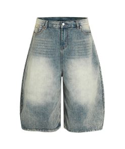 Retro Blue Loose Fit 3/4 Denim Shorts for Men - Summer 2025 American Trendy Casual Style