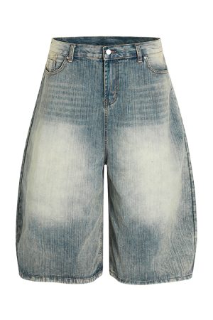 Retro Blue Loose Fit 3/4 Denim Shorts for Men - Summer 2025 American Trendy Casual Style