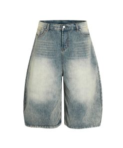 Retro Blue Loose Fit 3/4 Denim Shorts for Men - Summer 2025 American Trendy Casual Style
