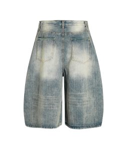 Retro Blue Loose Fit 3/4 Denim Shorts for Men - Summer 2025 American Trendy Casual Style